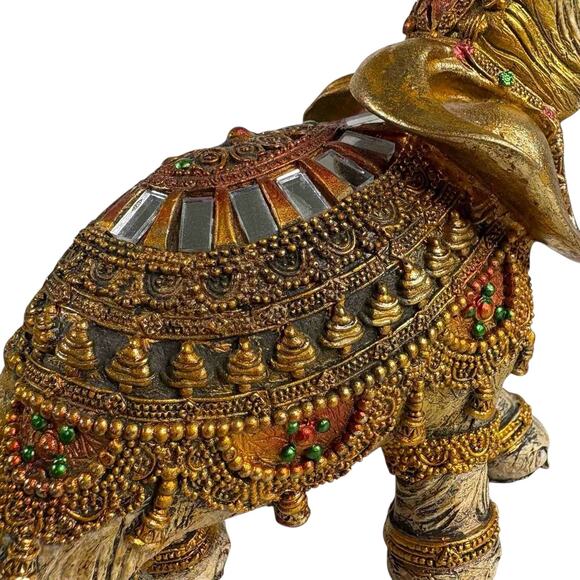 Ornate Gold Elephant Figurine Decor Jeweled Beaded Embellished Resin Statue - Picture 4 of 11